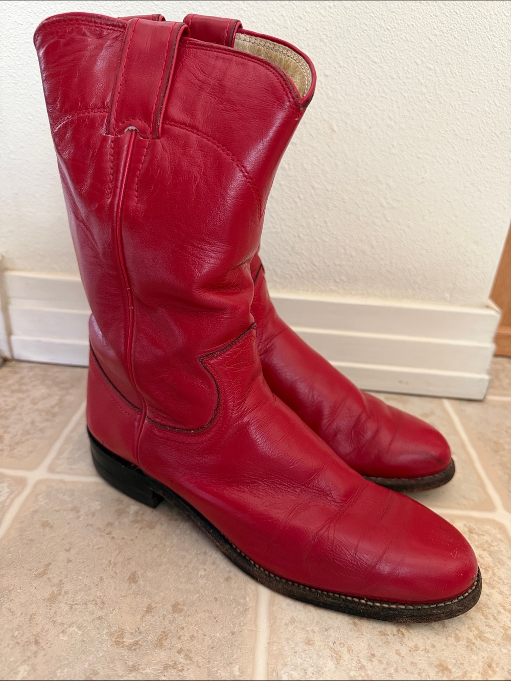 Justin Women's Red Leather Roper Western Boots